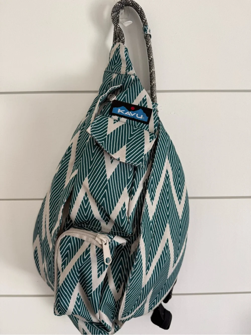 Kavu Teal and Cream Chevron Sling Backpack / Crossbody